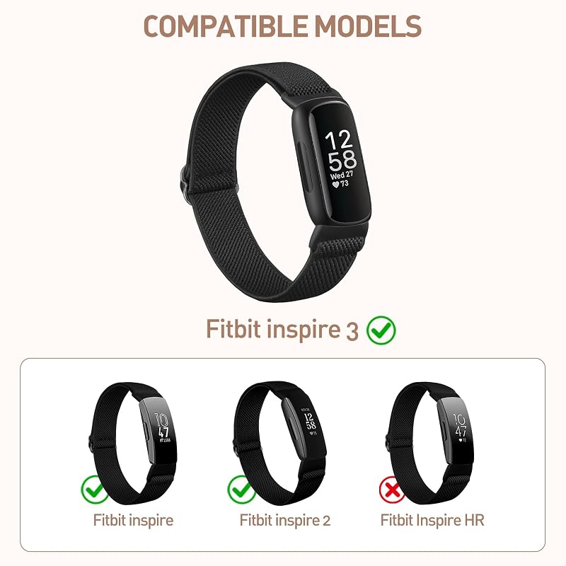 Stretchy Nylon Watch Bands for Fitbit Inspire 3 - 5 Pack (Apricot, Black, Brown Green, Pine Green, Pink) - Replaceable Band