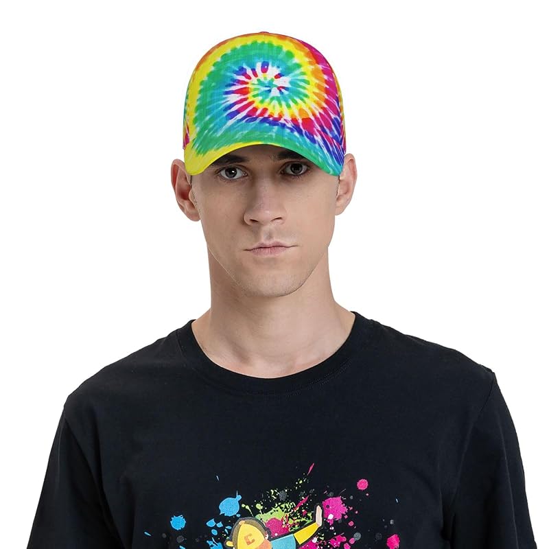Tie Dye Rainbow Baseball Cap - Adjustable Snapback Trucker Hat