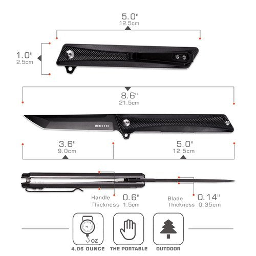 REMETTE Pocket Knife GD22K, Flipper Open 3.6" D2 Steel Tanto Folding knife with Durable G10 Handle,Men Women Everyday Carry EDC Knife,Sharp Camping Hiking Daily Work Knives