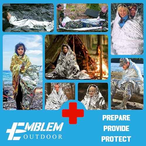 Thermal Emergency Blanket for Survival, Hiking, Camping, First Aid, and Bug Out Bag for Protection from Cold, Rain, and Weather Exposure. Extra Large Mylar-Survival Blanket for Car, Outdoors (6-Pack)