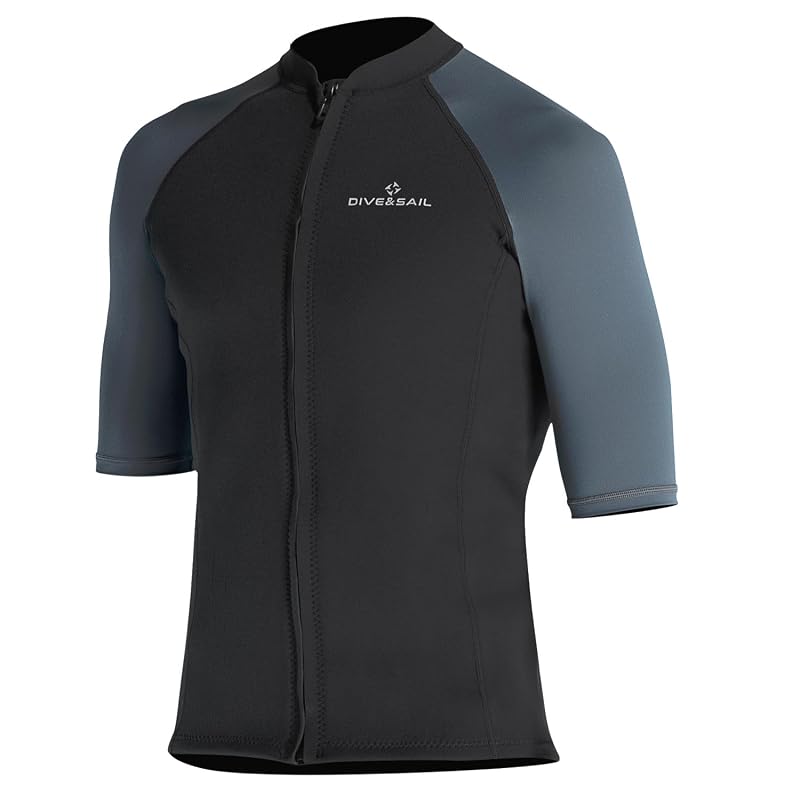 1.5mm Neoprene Wetsuit Top Jacket with Front Zip — Short Sleeve, Black, Men's Large