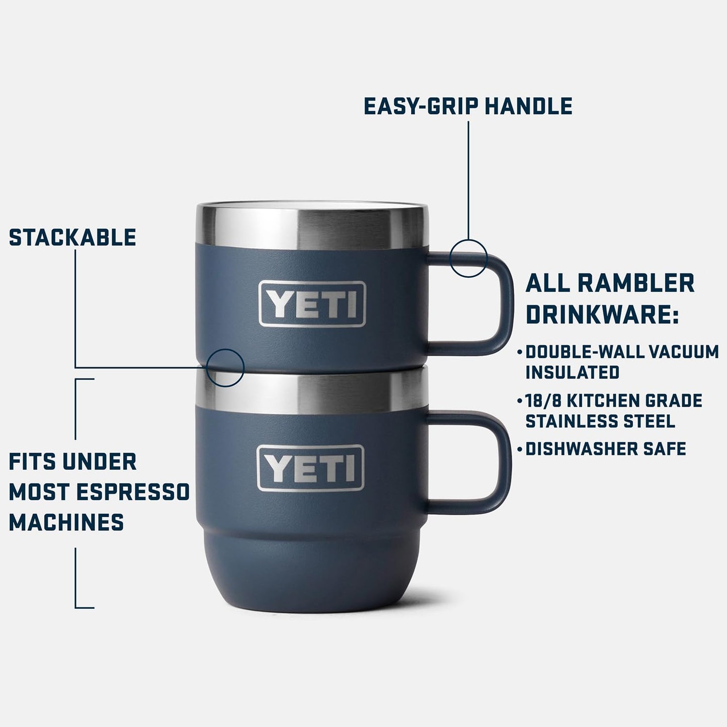 YETI Rambler 6 oz Stackable Mug, Stainless Steel, Vacuum Insulated Espresso/Coffee Mug, 2 Pack, Tropical Pink