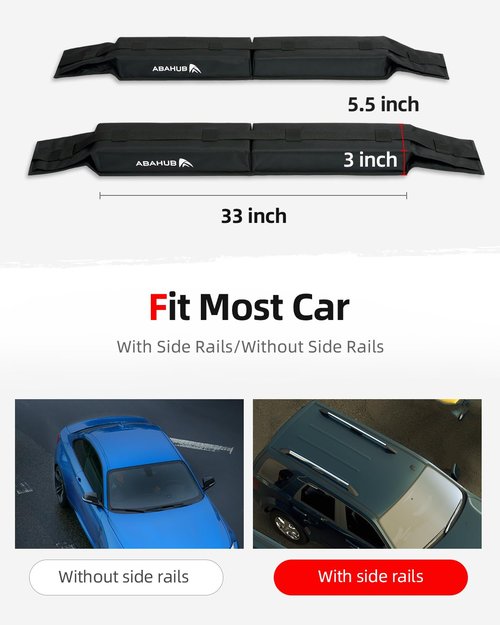Abahub Soft Roof Rack Pads with 2 Tie Down Straps, 2 Tie Down Ropes, 2 Hood Loops and Storage Bag, for Surfboard, Kayak, Canoe, Heavy Duty Universal Car Roof Racks System (Use Without Cross Bar)