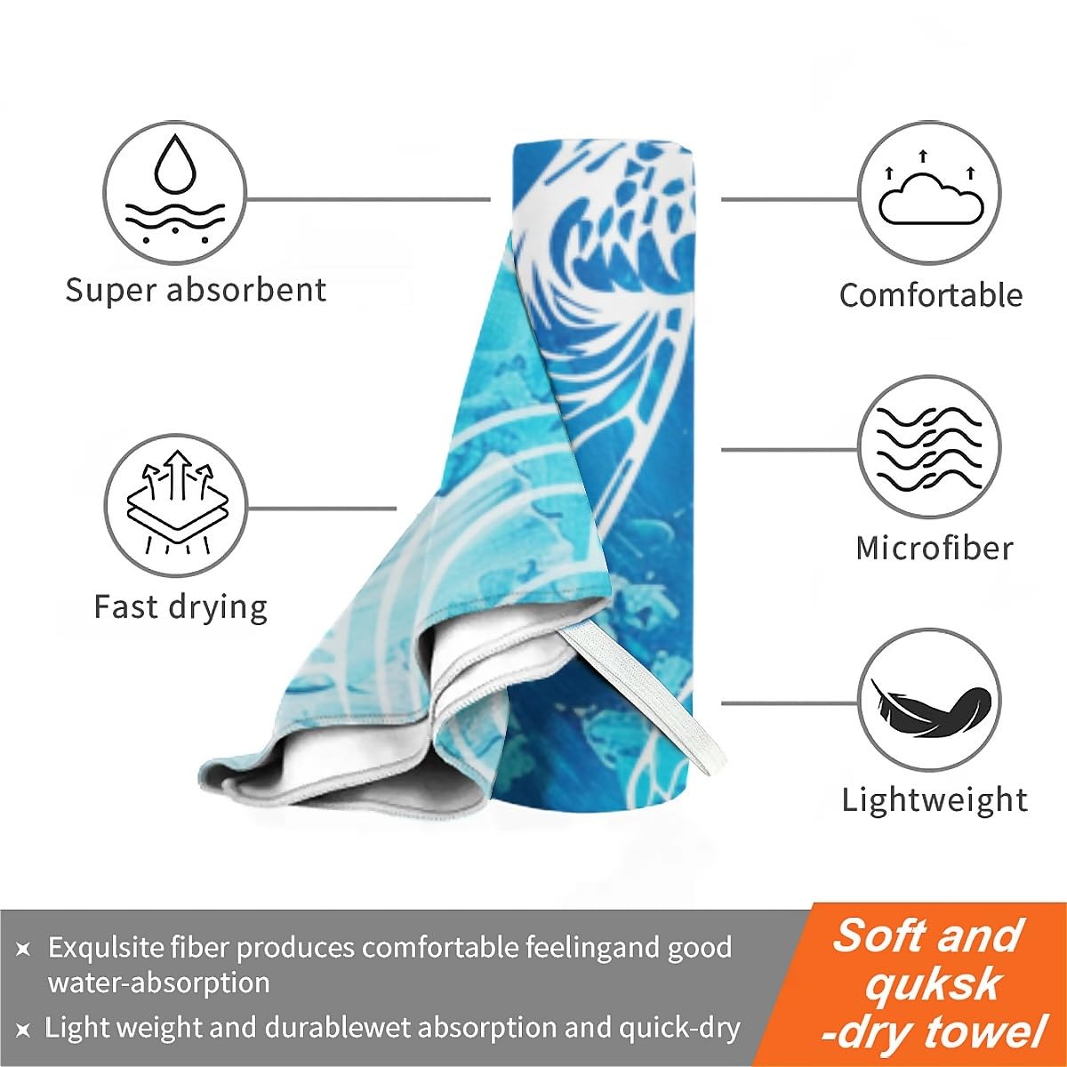 Amasnay Sea Turtle Microfiber Beach Towel Sand Free Towels Thin Quick Dry Super Absorbent Oversized Large Lightweight Towels for Travel Sports Pool Swimming Bath Camping Yoga Women Girls Adults