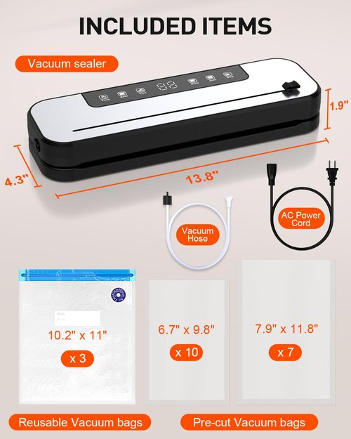 CEROBEAR Food Vacuum Sealer Machine, 75kpa Powerful Food Saver Vacuum Sealer Machine with Cutter, 6-in-1 Automatic Air Sealing for Food Storage, Sous Vide, Meat, Vegetables, Dry/Moist Modes