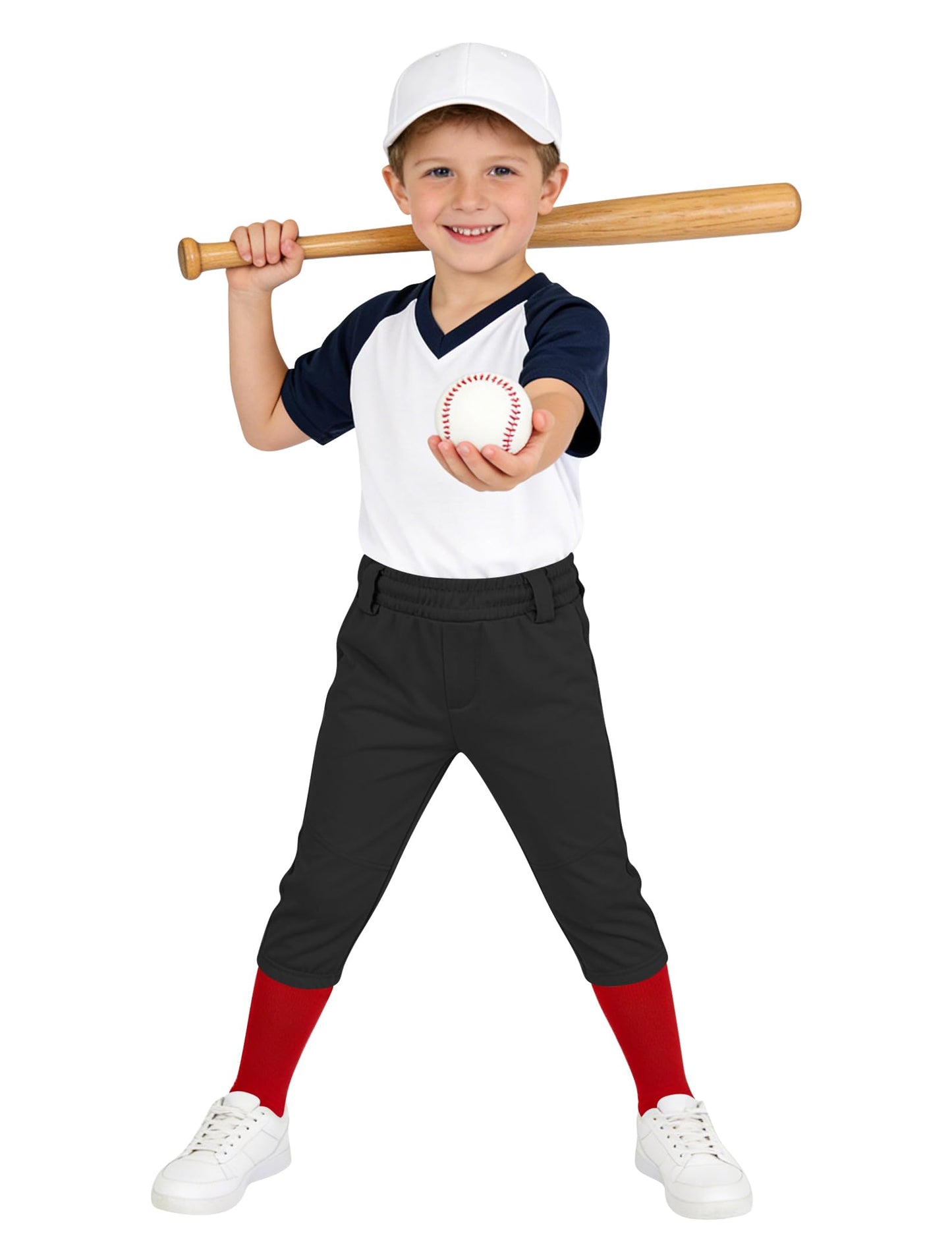 QBK 2T/3T/4T/5T to Youth Toddler Boys Knicker Baseball Pants Girl Softball Pants Kids Tee Ball Pants (Black 7T)