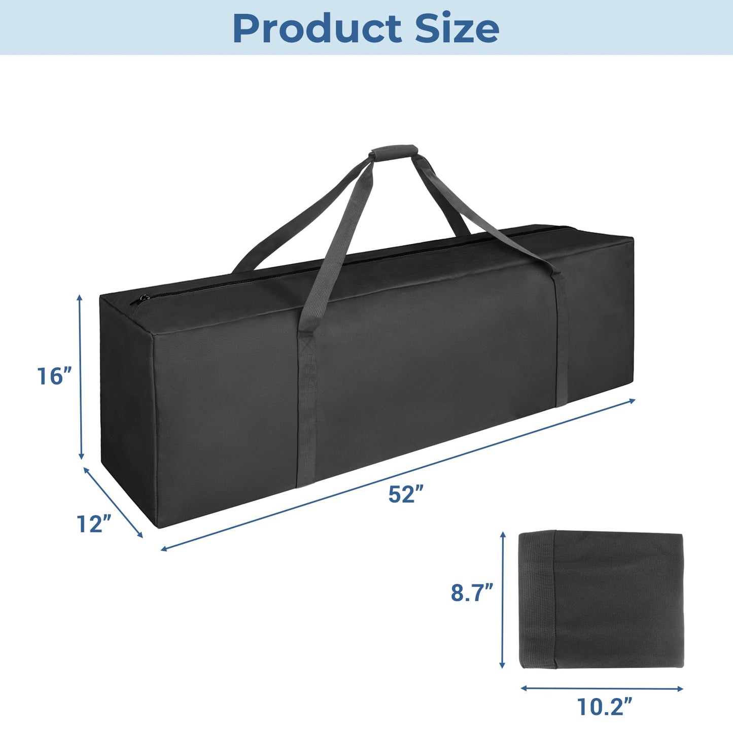 COOLBEBE 52" Sports Duffle Bag - 160L Extra Large Travel Duffel Luggage Bag with Upgrade 2-way Lockable Zippers, Sturdy & Water Resistant Long Duffle Bag for Camping Moving (Black 52inch)