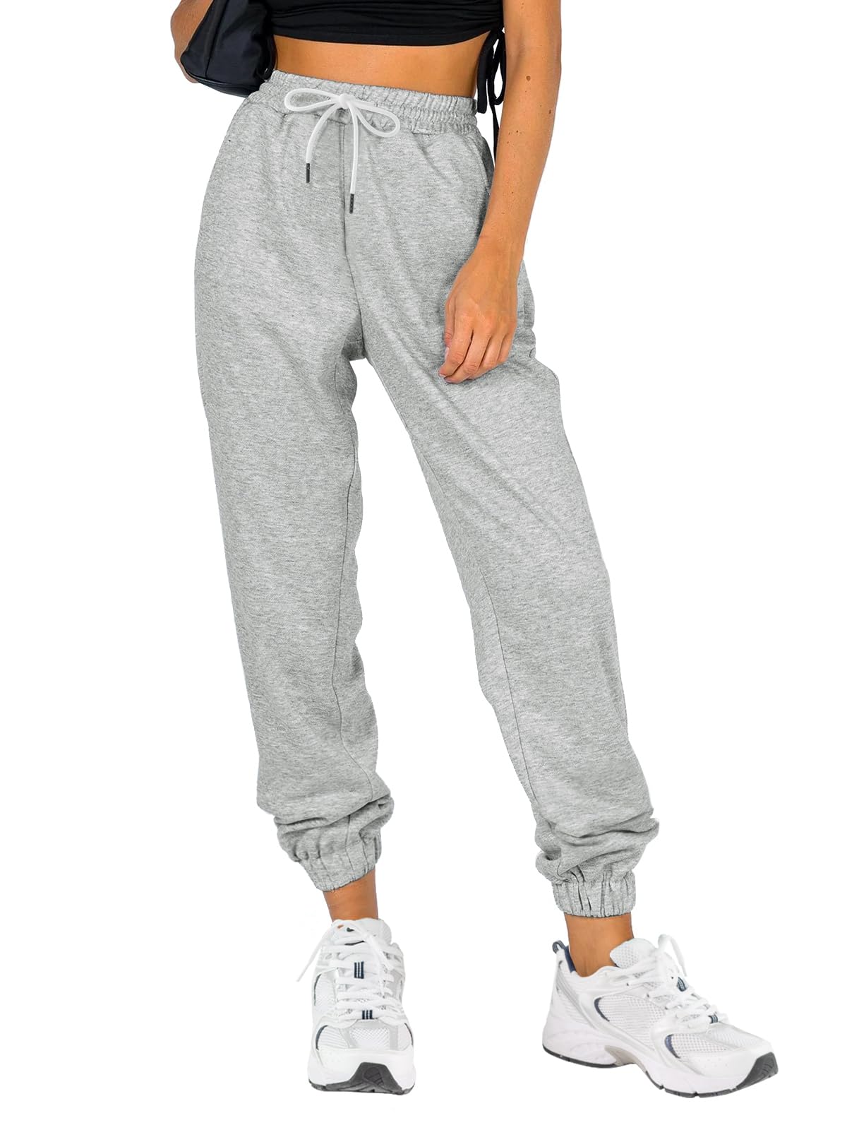 ATHMILE Women's Pants Workout Gym Sport Running Sweatpants Loose Lounge Baggy Comfy Thin Oversized Cotton Sweats Drawstring Pajama Jean Fall Fashion Grey
