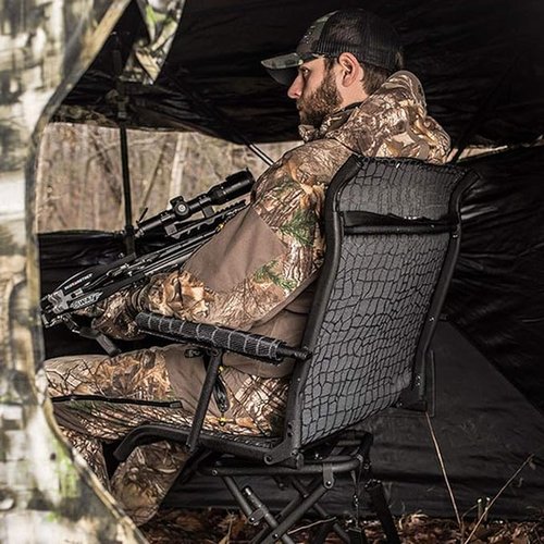 Hawk Stealth Spin Chair - Silent, Comfortable, Swiveling, Portable Chair for Camping, Hunting, Fishing, Backpacking, and More (Bone Collector Edition) , Black, 25"D x 24.75"W x 24.75"H