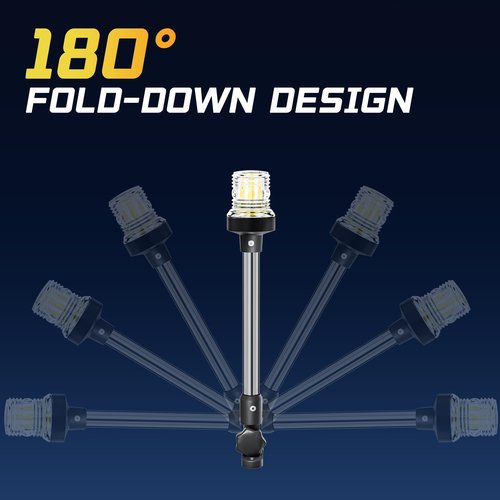 AMBIPASION 12 Inches Bimini Light for Pontoon Boat, Pontoon Navigation Lights Anchor Light Stern Lights for Bimini Top Mount Waterproof IP67, White Fold Down LED Marine Boat Rear Running Lighting