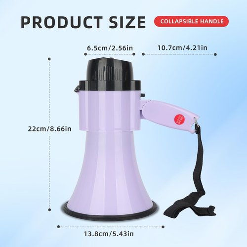 B S Portable 20W Mega Phone Bullhorn Loud Speaker with Bottle Opener, Alarm Siren Projection Range Up to 600 Square Yards for Recording, Outdoor Events and Crowd Management,Lilac