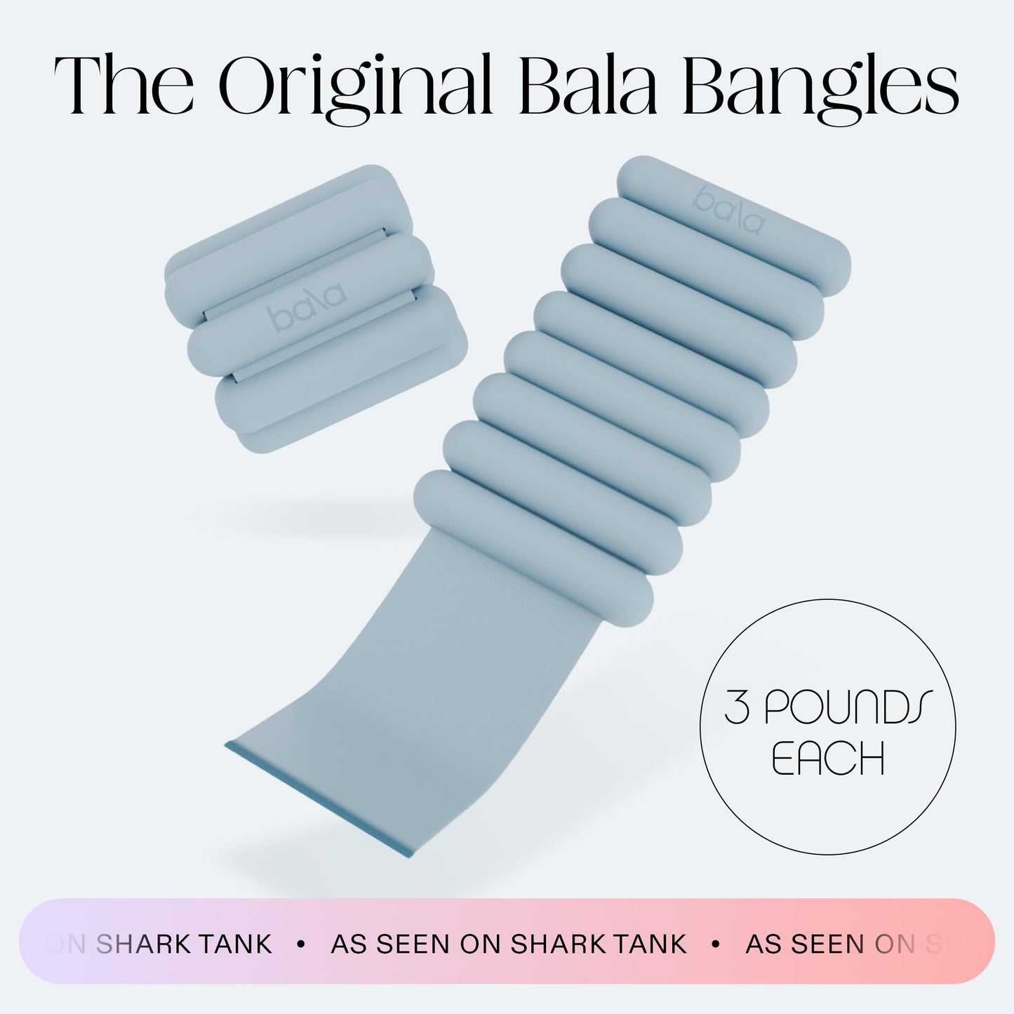 Bala Bangles Wrist & Ankle Weights for Women & Men - 3 lb Adjustable Weighted Bands - Soft Silicone Arm & Leg Weights for Pilates, Yoga, Walking, Barre, Home Workout & Strength Training Exercise