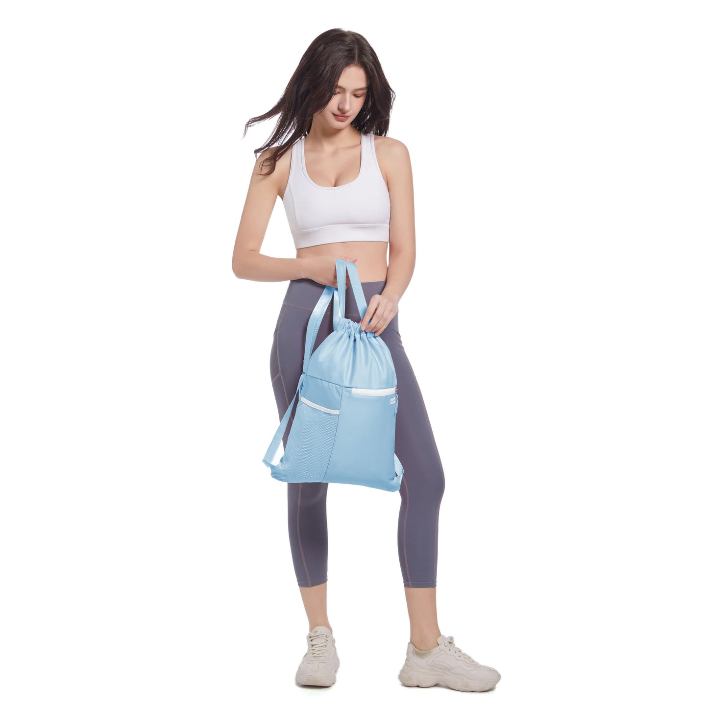 BAVELOE Drawstring Backpack with Mesh Pocket, Sports Gym Sackpack for Women
