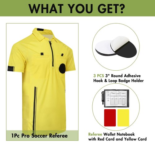 Pro Soccer Referee Shirt Jersey Kit Ref Costume for Men Womens Umpire Uniform Referee Wallet with Red & Yellow Card