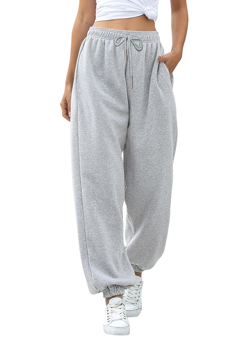Cinch Bottom High Waist Loose Drawstring Lounge Pants for Women - Gray, Medium