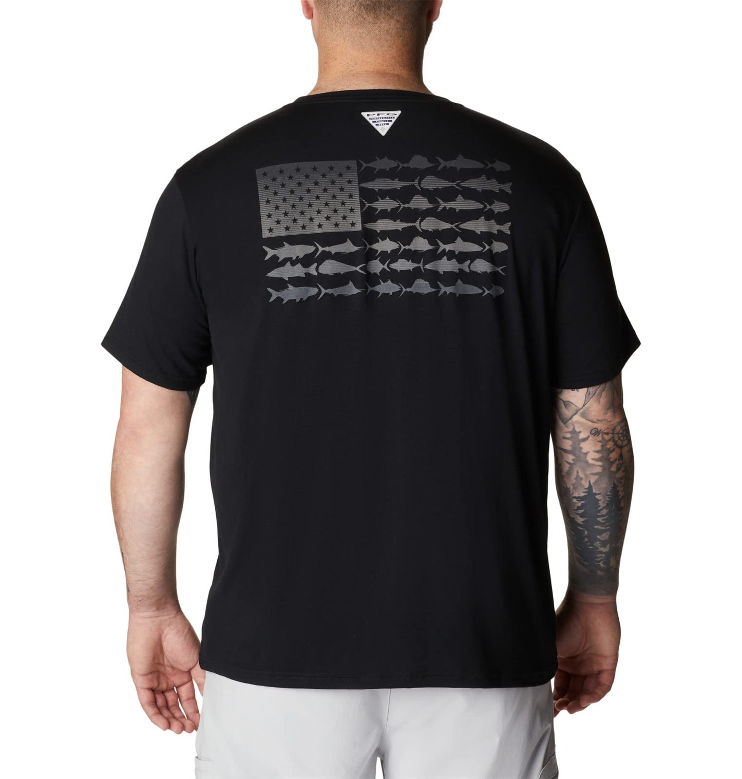 Columbia Men's PFG Fish Flag Tech Tee Short Sleeve, Black/Graphite Gradient, Large