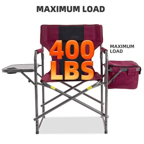 Foristrail Director Camping Chair with Cooler Bag & Foldable Side Tray - 400lbs Heavy Duty Outdoor Folding Lawn Chair, Portable Camp Chair for Backyard, Fishing, Beach (Wine Red)
