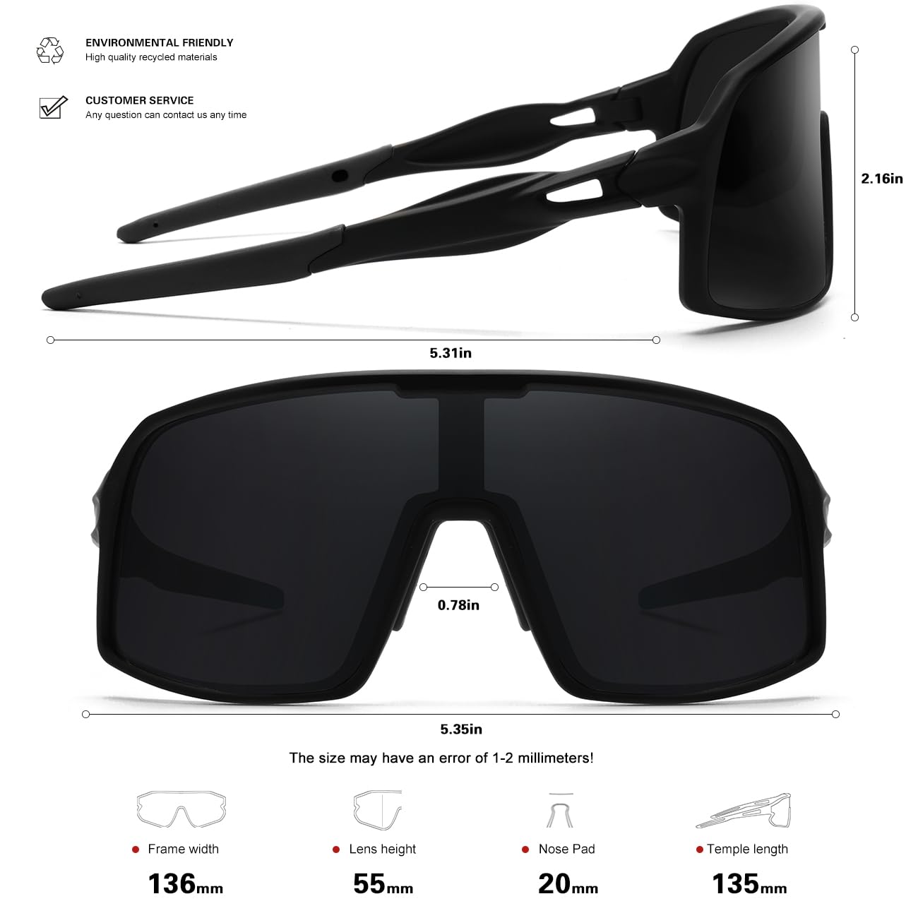 SEKKAF Polarized Sports Sunglasses for Men and Women Cycling Glasses UV Protection Goggles for Mountain Bike Running Fishing
