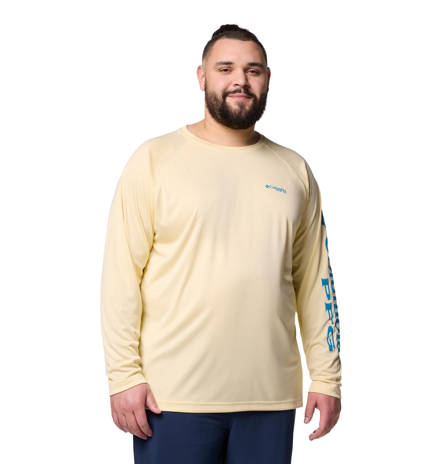 Columbia Men's PFG Terminal Tackle Long Sleeve Fishing Shirt, Lemon Wash/Blue Echo Logo, 5X Tall