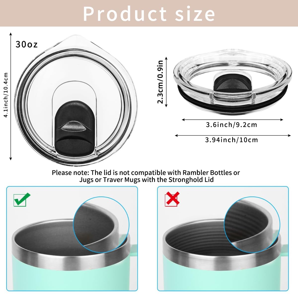 2 Pack Yeti Tumbler Lid 30 oz Replacement, Magnetic Top Replacement, for 30 oz Tumbler, 14 oz Mug and 35 oz Straw Mug, Replacement Cover, Spill Proof, For Car, Gym, Outdoor