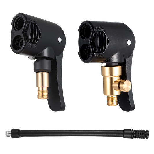 2pcs Black Presta Valve Adapter, Locking Presta Schrader Air Chuck for Bike Tire, Dual Head Pump Nozzle, Prestas Schrader Valve Adapter for Bicycle Floor Pump