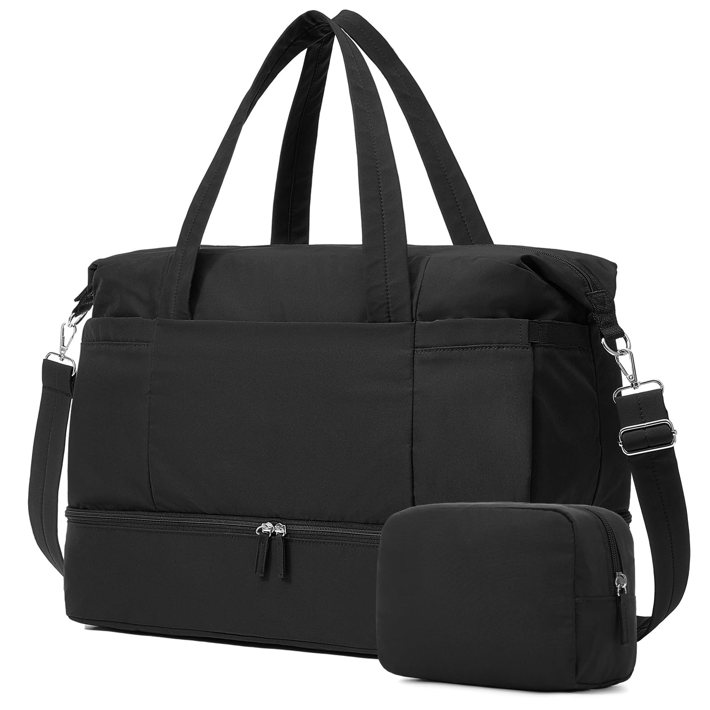 Vorspack Duffle Bag for Travel - 30L Gym Bag for Women Men Personal Item Travel Bag with Shoe Pocket Toiletry Bag Lightweight Carry On Bag for Weekender Overnight Sports - Black