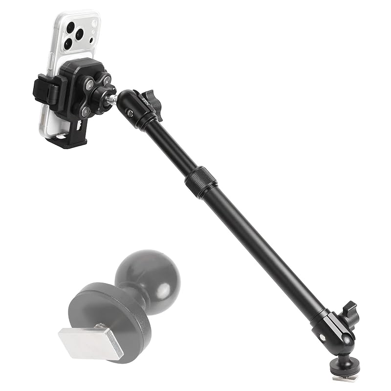 Kayak Phone Holder with Vibration Dampener & 11.5"-17" Aluminum Telescopic Arm, 1" Track Ball Base, 360° Rotation, Camera-Friendly