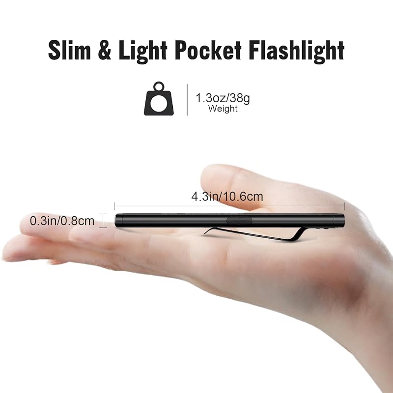 2 Pack Pocket Flashlight EDC Clip Light with Magnetic Base - 675 Lumen USB-C Rechargeable Slim Flat IPX4 - Black