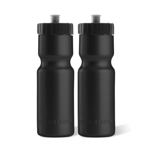 50 Strong | Sports & Bike Squeeze Water Bottles, 2-Pack, 22 oz, Black