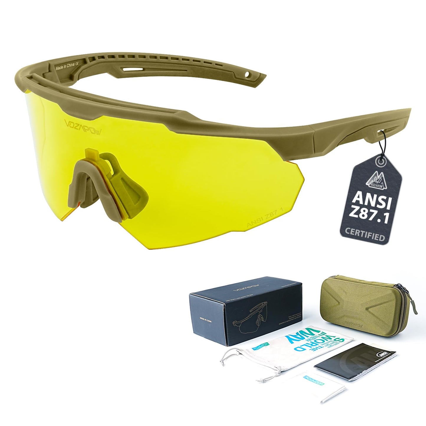 VOZAPOW Shooting Glasses Anti Fog with High Definition Lenses, ANSI Z87+ Certified Tactical Safety Glasses for Men Women