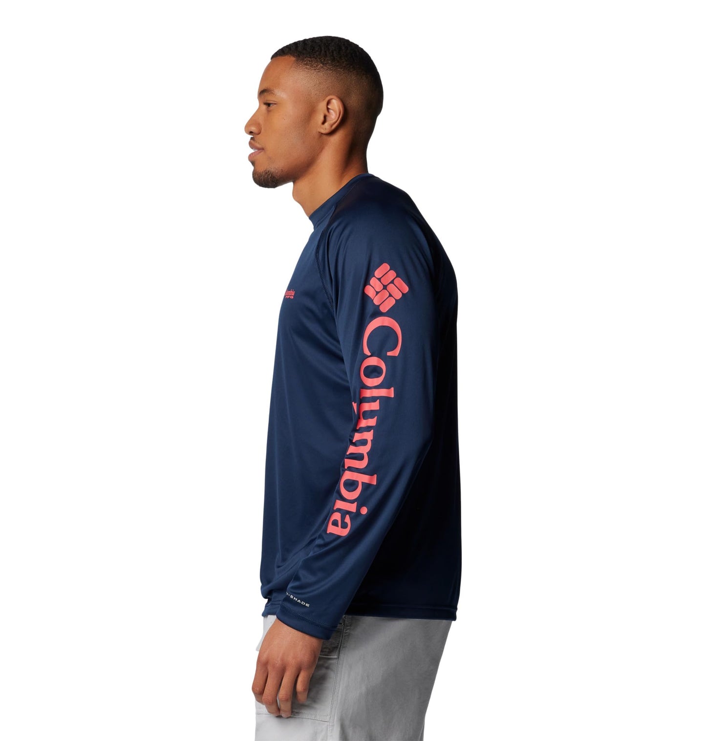 Columbia Men's PFG Terminal Tackle Long Sleeve Fishing Shirt, Collegiate Navy/Sunset Red Logo, 6X
