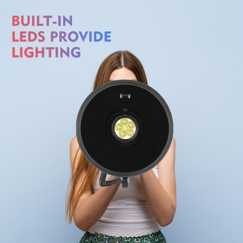 MGROLX 50w Megaphone with LED, Siren Alarm, 240s Recording & USB/3.5mm AUX/Bluetooth Input - Rechargeable Battery, for Police, Cheerleading, Outdoor(Black)