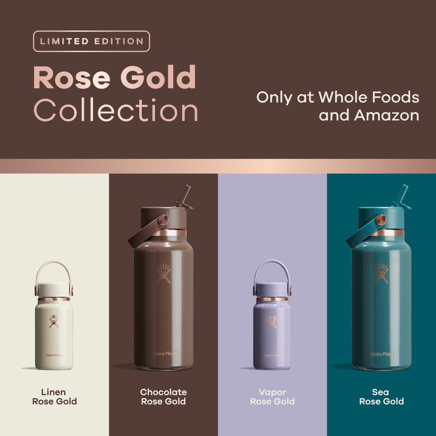 Hydro Flask Water Bottle - Insulated Stainless Steel - Wide Mouth Flex Straw Lid, Non Spill, Leakproof and Refillable in 32 Oz Linen Rose Gold