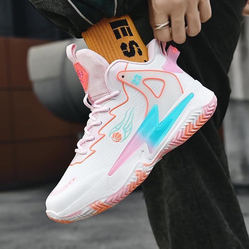 Kiusmety High Top Basketball Shoes for Women & Men, Breathable Non-Slip Outdoor Sneakers - Pink+7 Women/6 Men