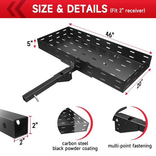 ROADGIVE 46"x20"x5" Foldable Hitch-Mount Cargo Carrier, 400 lbs Capacity, Carbon Steel Trailer Hitch Basket for SUV, Truck, Car with Net & Ratchet Straps