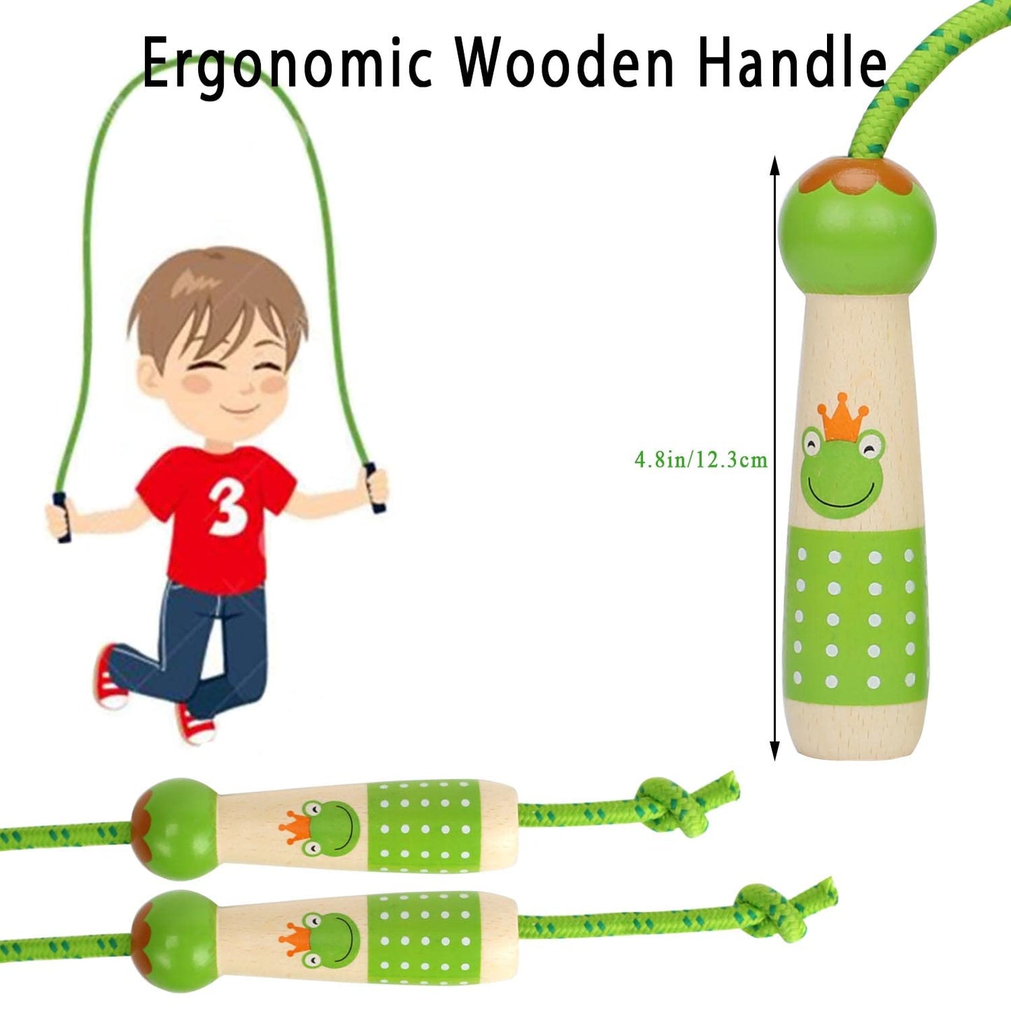 EGOSKY Jump Rope Kids, 7.2ft Children Adjustable Cotton Skipping Rope with Wooden Handle for Boys Girls Fitness Outdoor Activity Green