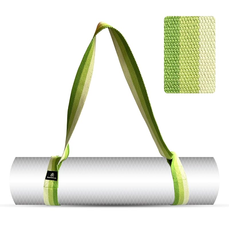 Green Yoga Mat Carrier Strap - Adjustable 64” Thick, Comfy Cotton Mat Holder Sling