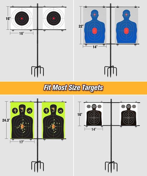 Ardier Adjustable Shooting Target Stand with 5-Prong Base, Portable Steel Target Holder with 9 Clips and 15 pcs Paper, Ideal Hunting Accessories for Outdoor Shooting Range, L