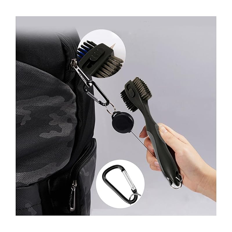 Golf Club Cleaning Brush with Retractable Nails | Oversized Dual Brush Head in Gray