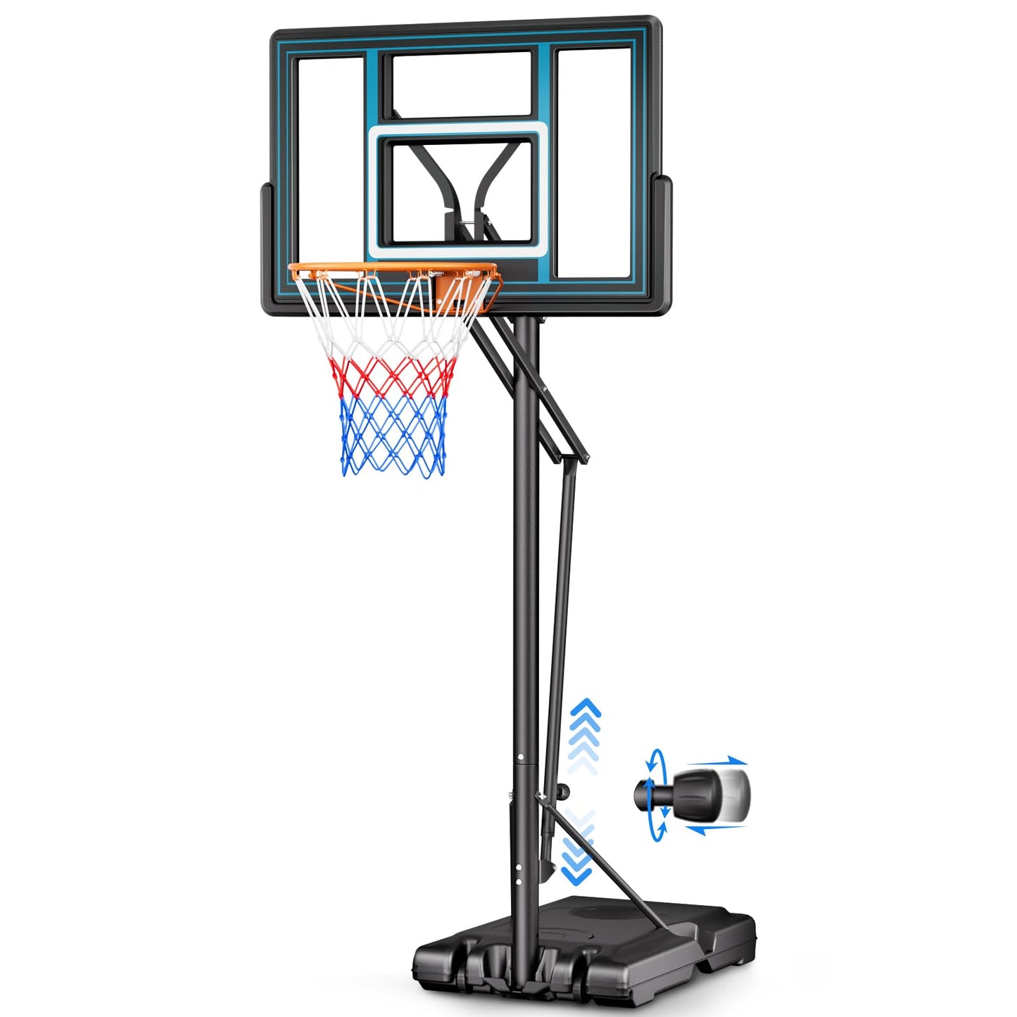 Asbest 44" Portable Basketball Hoop Outdoor | 5.5-10ft Stepless Adjustable Height Basketball Goal System for Driveway, Backyard, for All Ages (Blue, 10FT)