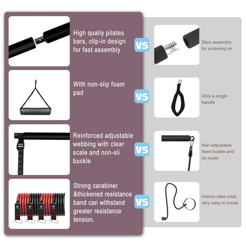 Pilates bar kit Multiple Fitness bar with Resistance Bands, Ab Rollers.Core Strength Training Equipment. Squat Machine for Men and Women.Portable Home Gym Pilates bar kit for Full Body Training Women