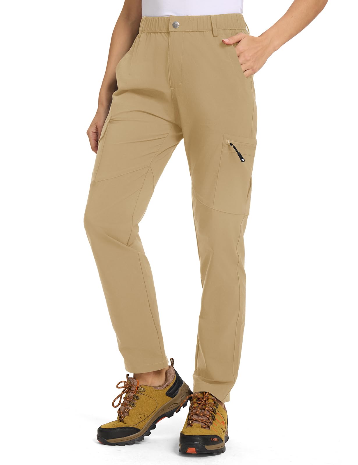 TBMPOY Women's Hiking Cargo Pants Lightweight Water Resistant Quick Dry Fishing Camping Travel Work Pant with 6 Pockets Khaki M