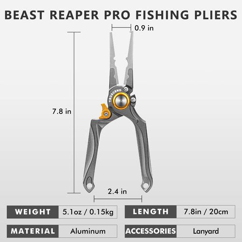 TRUSCEND Lockable Handy Fishing Pliers with Innovative Ergonomical Handle, Corrosion Saltwater Resistant Teflon Coated Fishing Tool, Multi-Function Fishing Gear with Mo-V Cutter, Fishing Gifts for Men
