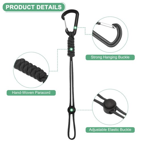 M METERXITY 2-Pack Paracord Keychains with Clips, 10 Inch Braided Lanyard Strap D Ring Adjustable Buckle Backpack Accessories for Camping/Hiking/Fishing/Traveling/Outdoor [Black]