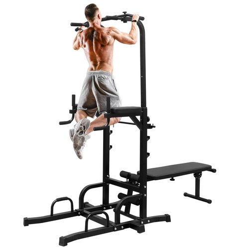 Multifunctional Power Tower & Pull Up Bar with Adjustable Height Dip Station - Foldable Bench Home Gym Equipment for Full-Body Strength Training
