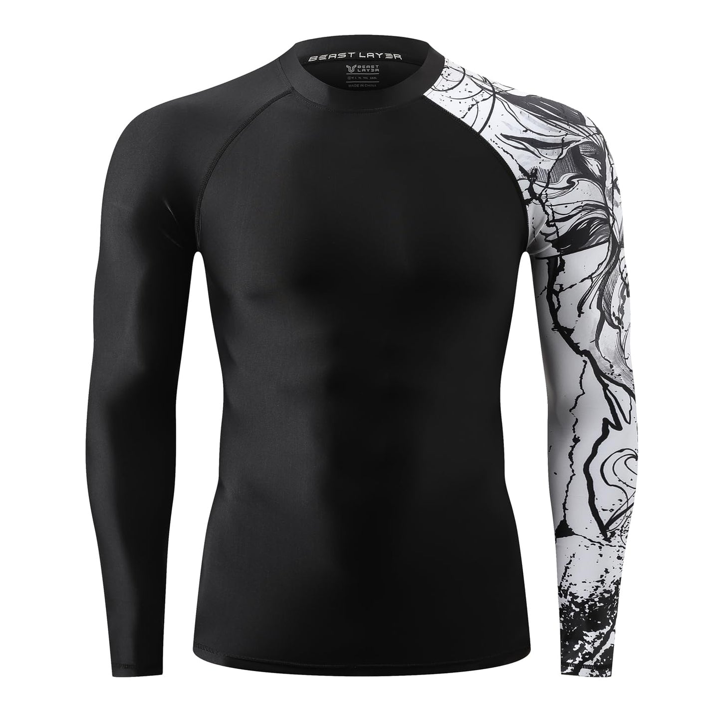 ADOREISM Long Sleeve Rash Guard for Men UPF 50+ Quick-Dry Compression Swim Shirt (Black Lion, 2XL)