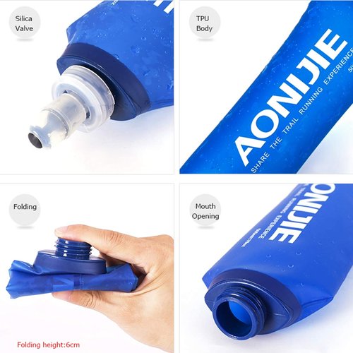AONIJIE 2 Pack Soft Water Bottle, TPU Collapsible Flask Foldable Bottles for Hydration Pack, BPA-Free, for Running Hiking Cycling Climbing (2 Pcs - 500ml)
