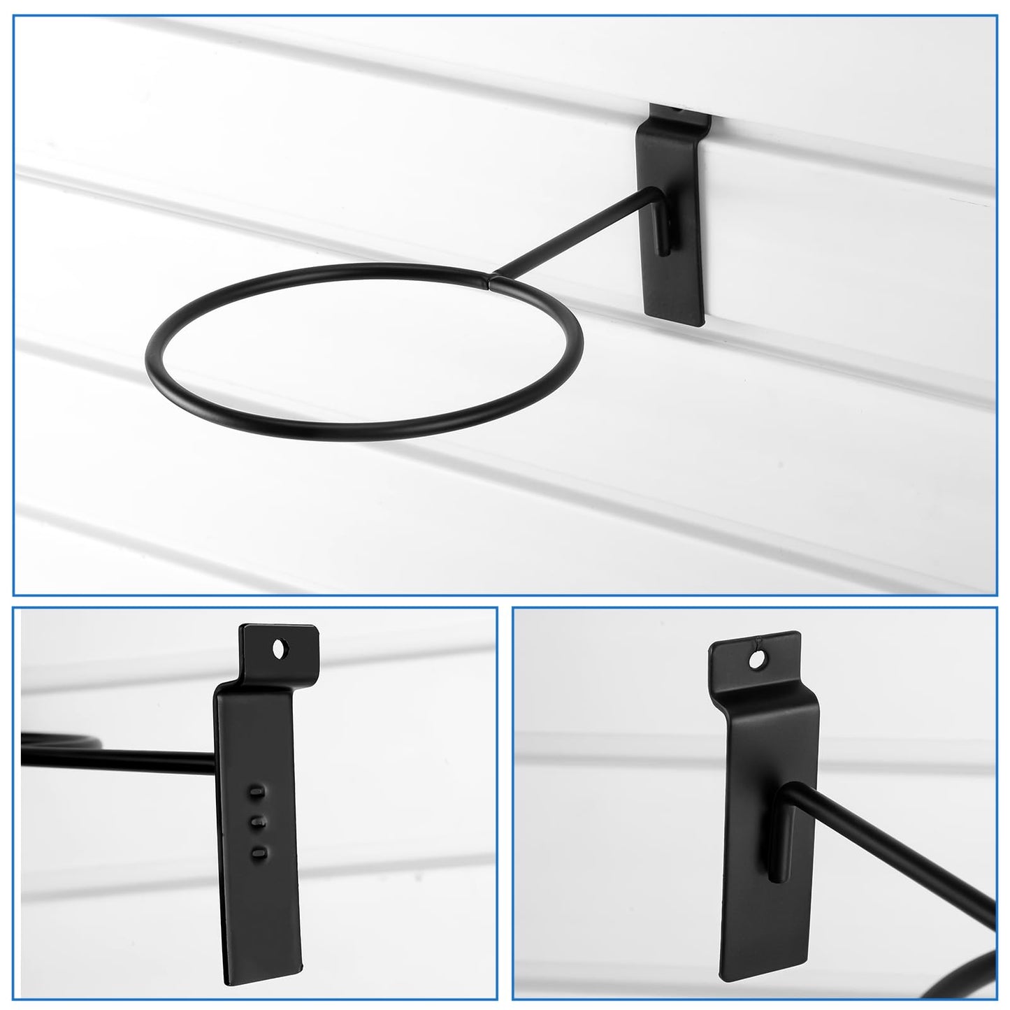 Gisafai 6 Pcs Basketball Holder Wall Mmount Slatwall Metal Ball Storage Multi Function Ball Holder Universal Basketball Display Rack for Sport Football Volleyball Soccer Display(Black)