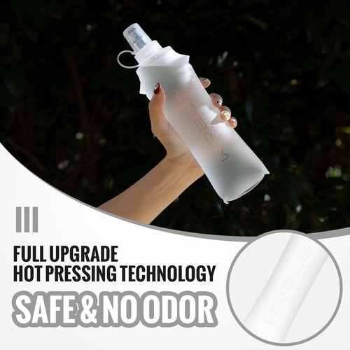 WRELS TPU Collapsible Soft Flask,Lightweight PBA Free Folding Running Water Bottles,Leakproof Durable Hydration Flask for Outdoors (500ml/16.9oz-2 Packs-White)
