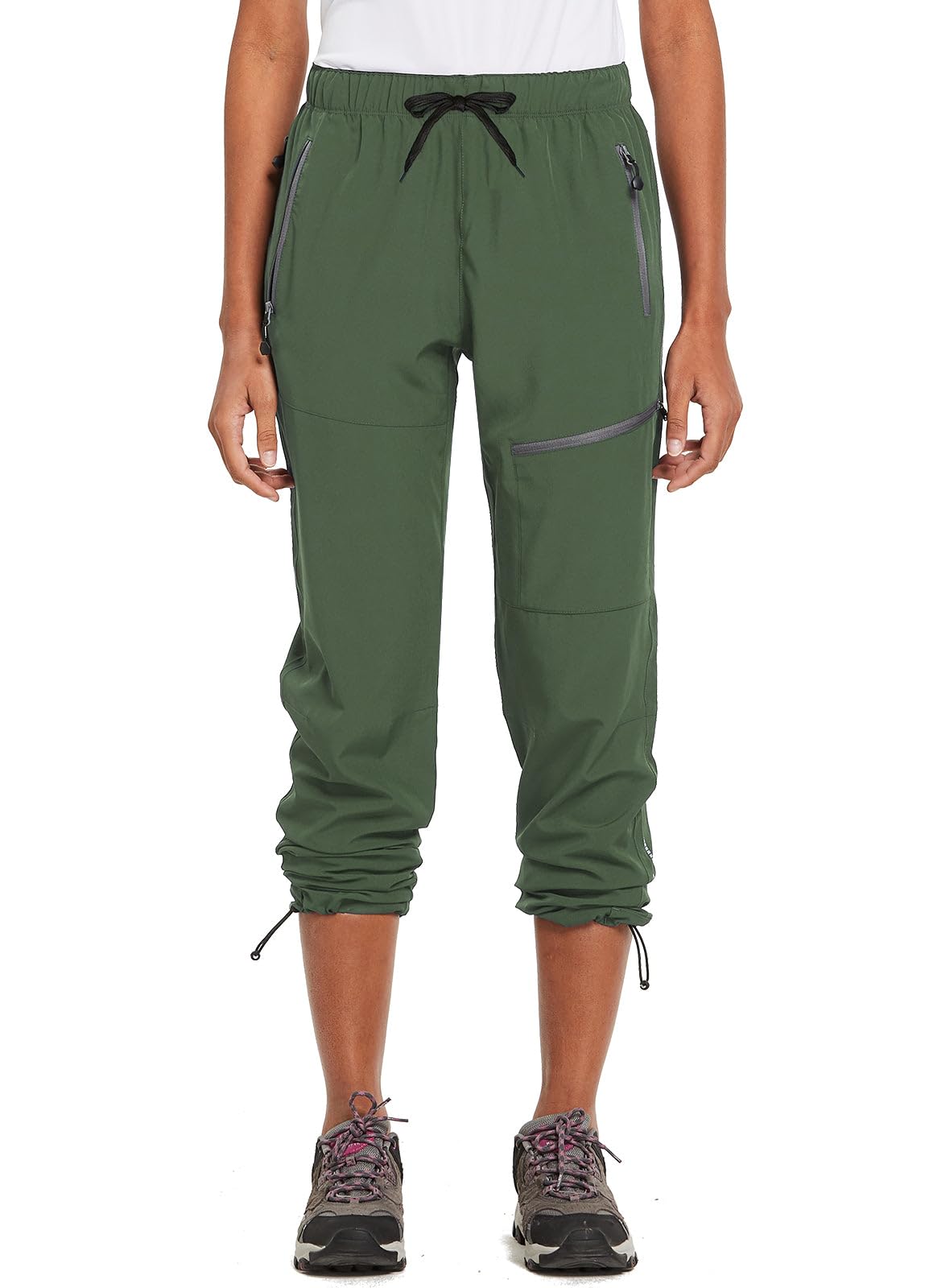 baleaf Cargo Pants for Women Petite Joggers Lightweight Quick Dry Pant Water Resistant 27'' Travel Workout Athletic Trip 27''-Army Green XL